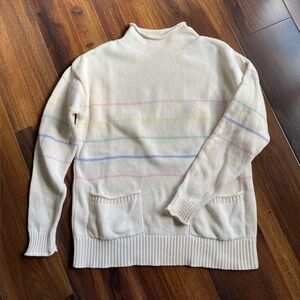 Woolovers 100% Organic Cotton High Neck Guernsey Jumper Roll Neck Knit Sweater